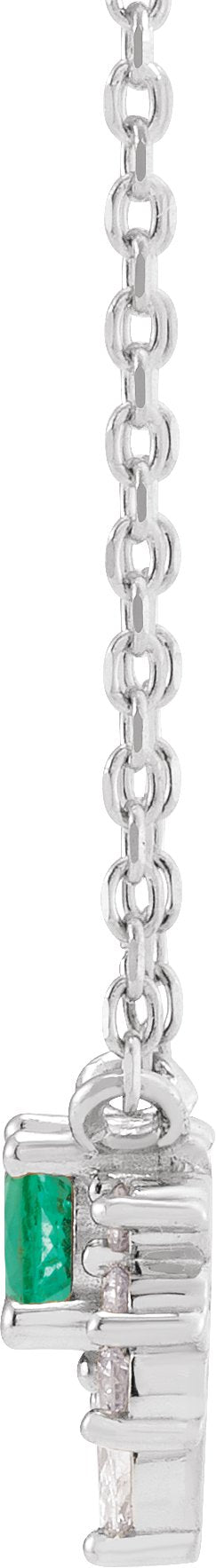 14K Gold Round Lab-Grown Emerald & Natural Diamond Accented Necklace - White Gold - view 2