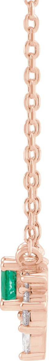 14K Gold Round Lab-Grown Emerald & Natural Diamond Accented Necklace - Rose Gold - view 2