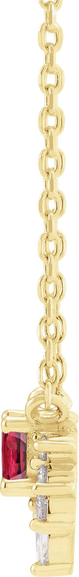14K Gold Round Lab-Grown Ruby & Natural Diamond Accented Necklace - Yellow Gold - view 2