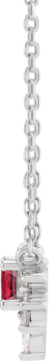 14K Gold Round Lab-Grown Ruby & Natural Diamond Accented Necklace - White Gold - view 2