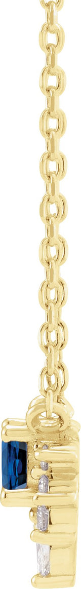 14K Gold Round Natural Blue Sapphire & Natural Diamond Accented Necklace - Yellow Gold - view 2