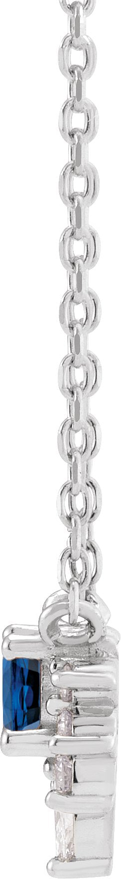 14K Gold Round Lab-Grown Blue Sapphire & Natural Diamond Accented Necklace – 0.08 CTW - White Gold - view 2
