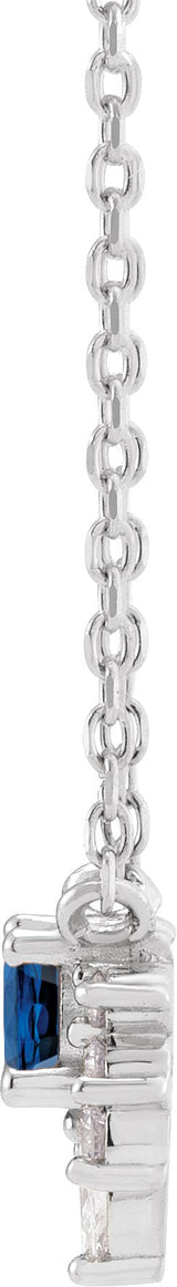 Platinum Round Natural Blue Sapphire & Natural Diamond Accented Necklace - view 2