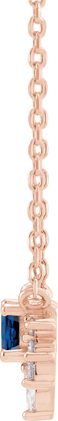 14K Gold Round Lab-Grown Blue Sapphire & Natural Diamond Accented Necklace – 0.08 CTW - Rose Gold - view 2