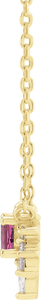 14K Gold Round Natural Pink Tourmaline & Natural Diamond Accented Necklace – 0.08 CTW - Yellow Gold - view 2