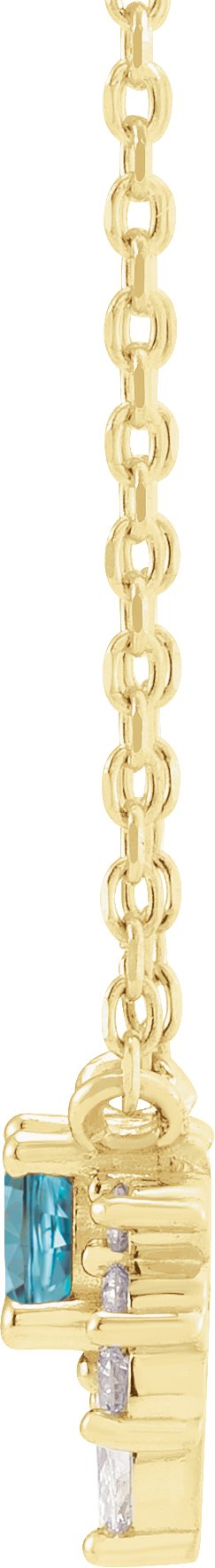 14K Gold Round Natural Blue Zircon & Natural Diamond Accented Necklace – 0.08 CTW - Yellow Gold - view 2