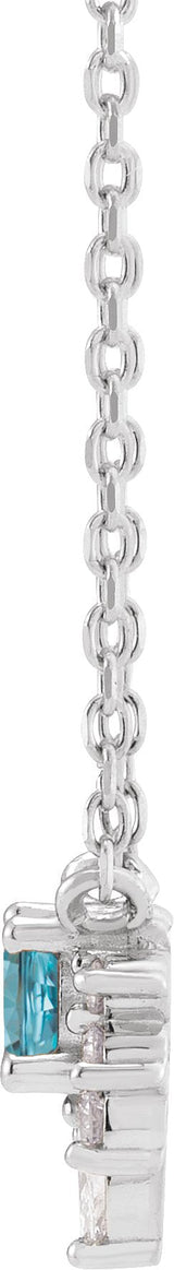 14K Gold Round Natural Blue Zircon & Natural Diamond Accented Necklace – 0.08 CTW - White Gold - view 2