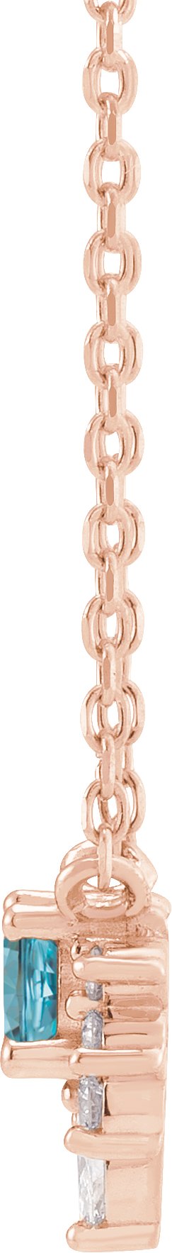 14K Gold Round Natural Blue Zircon & Natural Diamond Accented Necklace – 0.08 CTW - Rose Gold - view 2