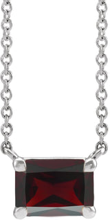 14K Gold Natural Mozambique Garnet Emerald Claw-Prong Solitaire Necklace - White Gold