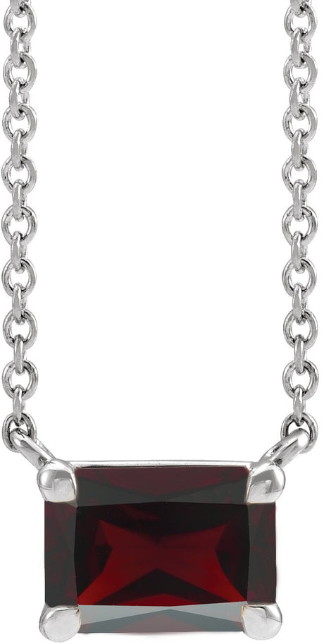 Platinum Natural Mozambique Garnet Emerald Claw-Prong Solitaire Necklace