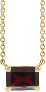 14K Gold Natural Mozambique Garnet Emerald Claw-Prong Solitaire Necklace - Yellow Gold