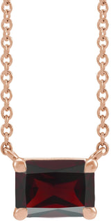 14K Gold Natural Mozambique Garnet Emerald Claw-Prong Solitaire Necklace - Rose Gold