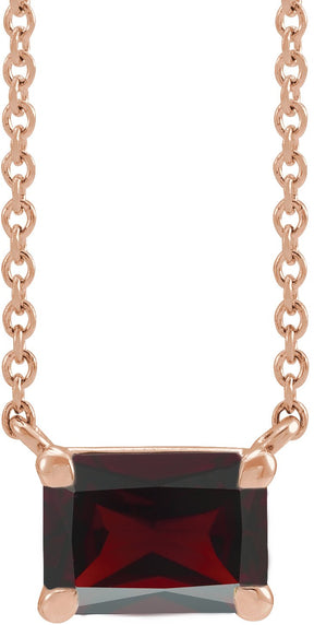 14K Gold Natural Mozambique Garnet Emerald Claw-Prong Solitaire Necklace - Rose Gold