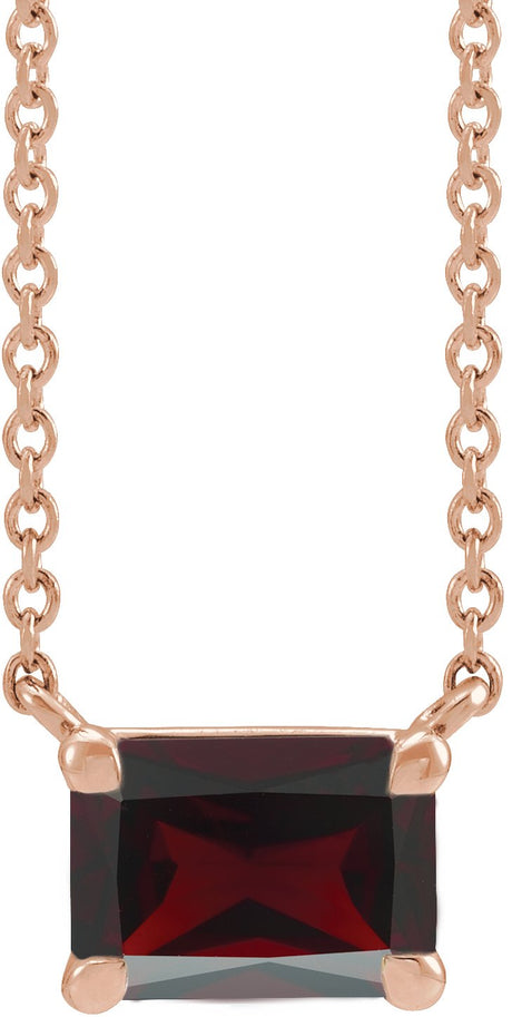 14K Gold Natural Mozambique Garnet Emerald Claw-Prong Solitaire Necklace - Rose Gold