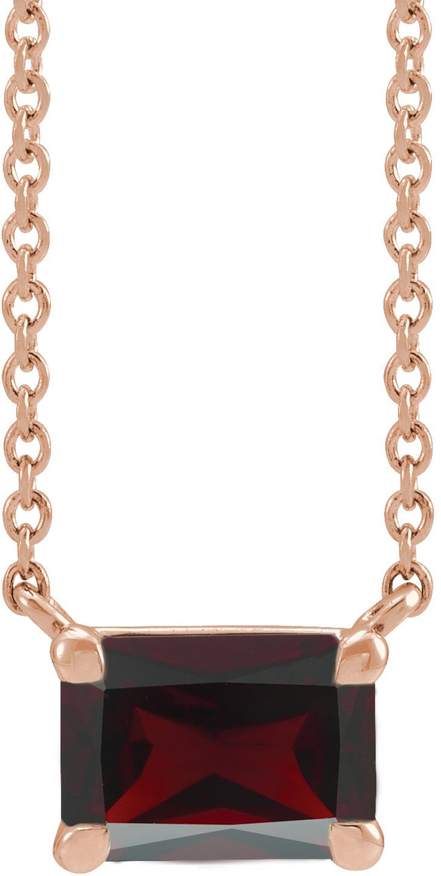 14K Gold Natural Mozambique Garnet Emerald Claw-Prong Solitaire Necklace - Rose Gold