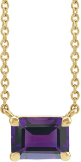 14K Gold Natural Amethyst Emerald Claw-Prong Solitaire Necklace - Yellow Gold