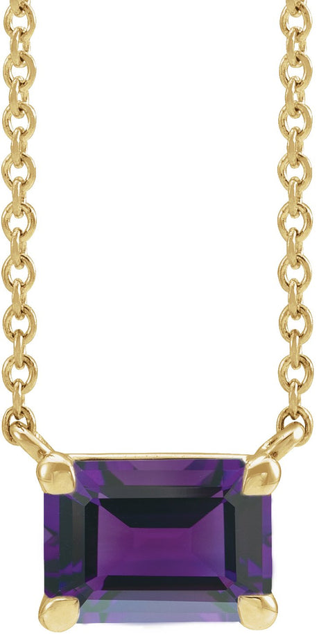 14K Gold Natural Amethyst Emerald Claw-Prong Solitaire Necklace - Yellow Gold