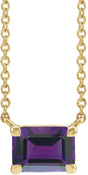 14K Gold Natural Amethyst Emerald Claw-Prong Solitaire Necklace - Yellow Gold