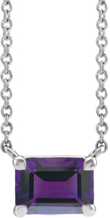 Platinum Natural Amethyst Emerald Claw-Prong Solitaire Necklace