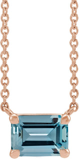 14K Gold Natural Aquamarine Emerald Claw-Prong Solitaire Necklace - Rose Gold