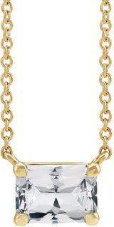 14K Gold Natural White Sapphire Emerald Claw-Prong Solitaire Necklace - Yellow Gold