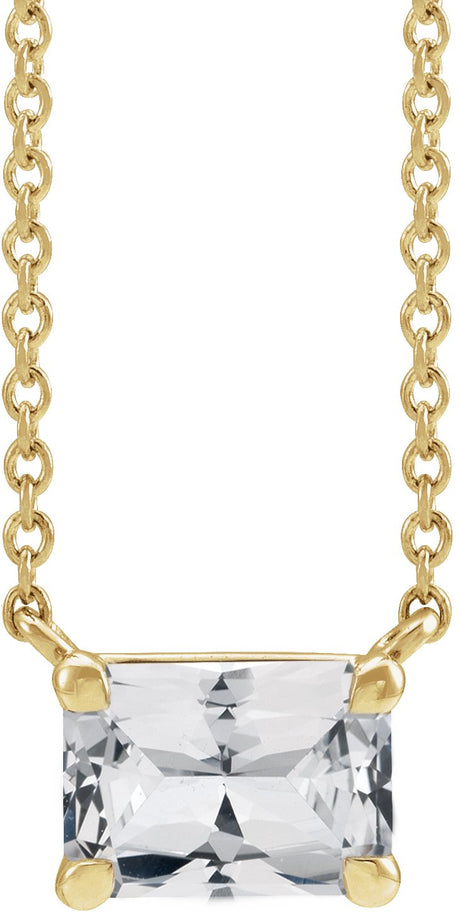 14K Gold Natural White Sapphire Emerald Claw-Prong Solitaire Necklace - Yellow Gold