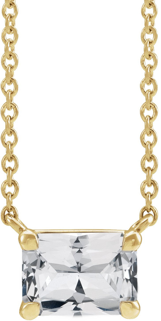 14K Gold Natural White Sapphire Emerald Claw-Prong Solitaire Necklace - Yellow Gold