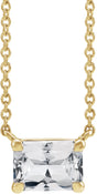 14K Gold Natural White Sapphire Emerald Claw-Prong Solitaire Necklace - Yellow Gold