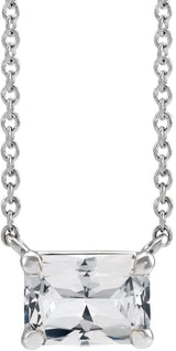 Platinum Natural White Sapphire Emerald Claw-Prong Solitaire Necklace