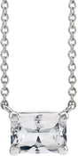 Platinum Natural White Sapphire Emerald Claw-Prong Solitaire Necklace