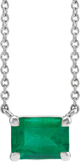 14K Gold Lab-Grown Emerald Emerald Claw-Prong Solitaire Necklace - White Gold