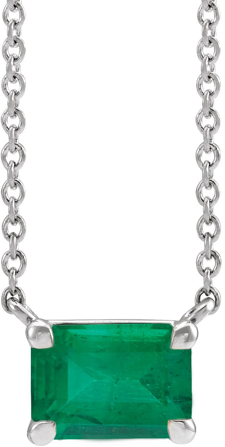 14K Gold Lab-Grown Emerald Emerald Claw-Prong Solitaire Necklace - White Gold