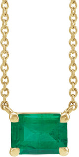 14K Gold Lab-Grown Emerald Emerald Claw-Prong Solitaire Necklace - Yellow Gold