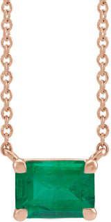 14K Gold Lab-Grown Emerald Emerald Claw-Prong Solitaire Necklace - Rose Gold