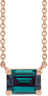 14K Gold Lab-Grown Alexandrite Emerald Claw-Prong Solitaire Necklace - Rose Gold