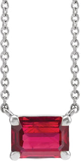 Platinum Lab-Grown Ruby Emerald Claw-Prong Solitaire Necklace