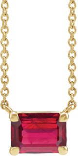 14K Gold Lab-Grown Ruby Emerald Claw-Prong Solitaire Necklace - Yellow Gold