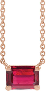 14K Gold Lab-Grown Ruby Emerald Claw-Prong Solitaire Necklace - Rose Gold