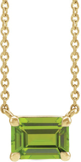 14K Gold Natural Peridot Emerald Claw-Prong Solitaire Necklace - Yellow Gold