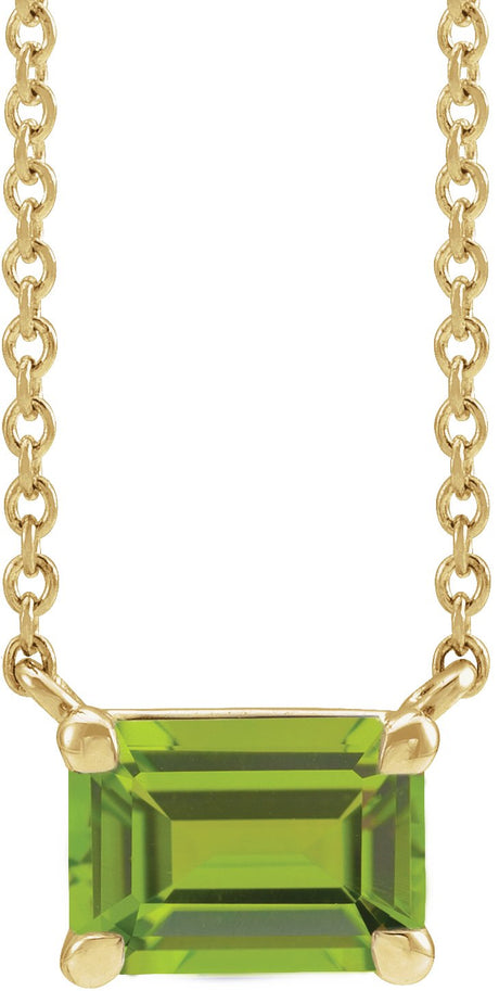 14K Gold Natural Peridot Emerald Claw-Prong Solitaire Necklace - Yellow Gold