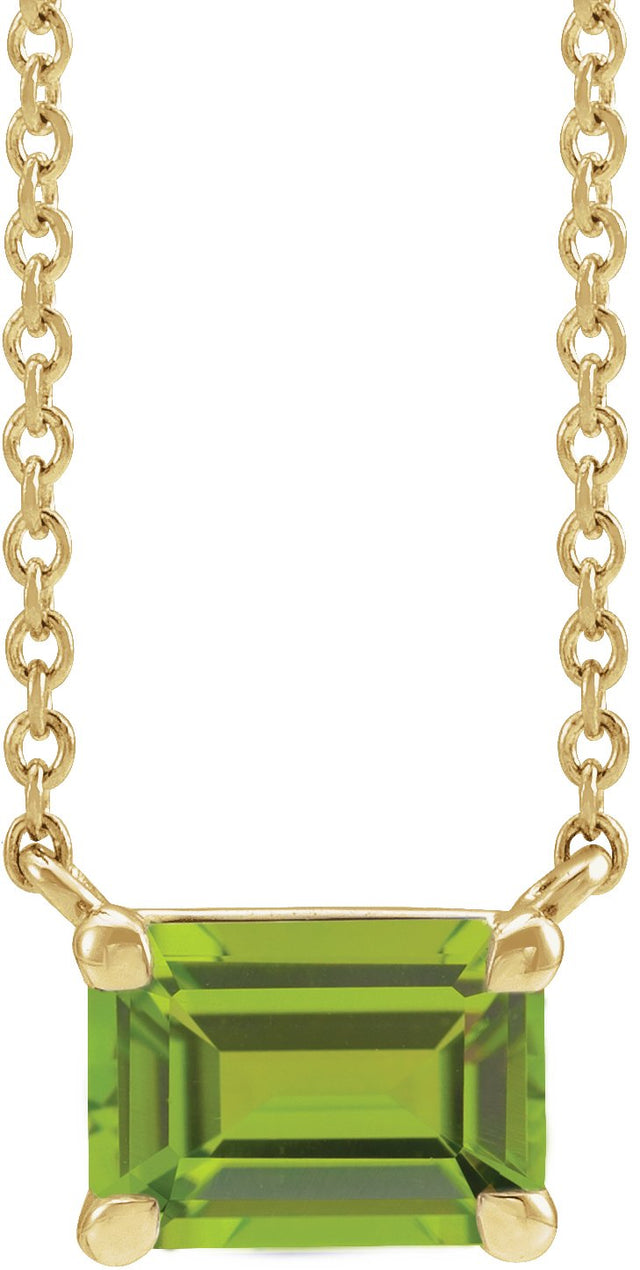 14K Gold Natural Peridot Emerald Claw-Prong Solitaire Necklace - Yellow Gold