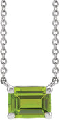 Platinum Natural Peridot Emerald Claw-Prong Solitaire Necklace