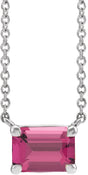 Platinum Natural Pink Tourmaline Emerald Claw-Prong Solitaire Necklace