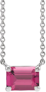 14K Gold Natural Pink Tourmaline Emerald Claw-Prong Solitaire Necklace - White Gold