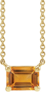 14K Gold Natural Citrine Emerald Claw-Prong Solitaire Necklace - Yellow Gold