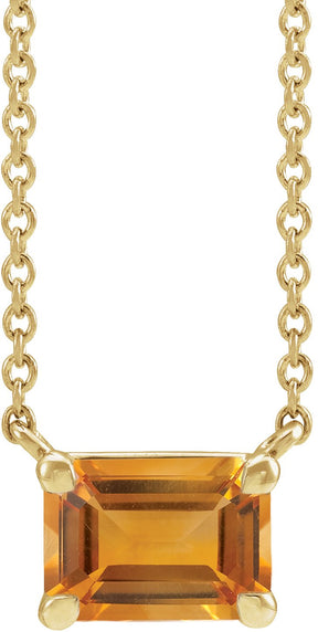 14K Gold Natural Citrine Emerald Claw-Prong Solitaire Necklace - Yellow Gold