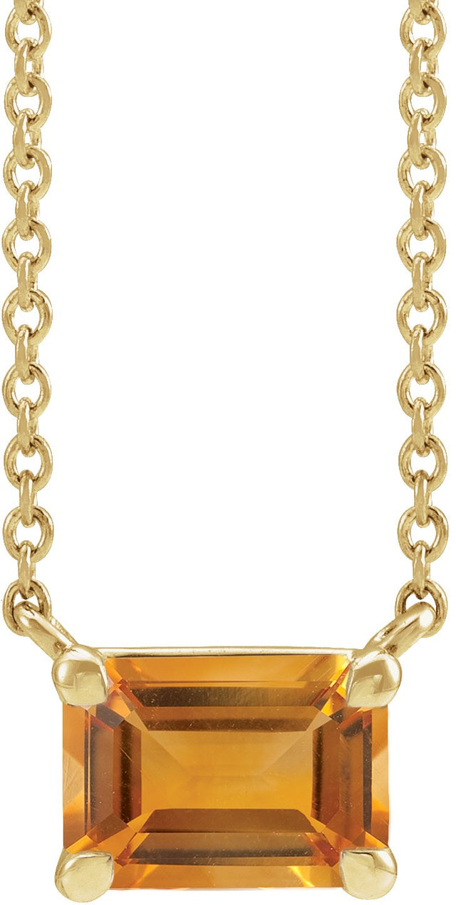 14K Gold Natural Citrine Emerald Claw-Prong Solitaire Necklace - Yellow Gold