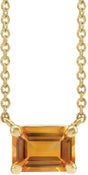 14K Gold Natural Citrine Emerald Claw-Prong Solitaire Necklace - Yellow Gold