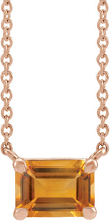 14K Gold Natural Citrine Emerald Claw-Prong Solitaire Necklace - Rose Gold