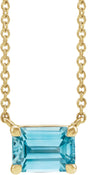 14K Gold Natural Blue Zircon Emerald Claw-Prong Solitaire Necklace - Yellow Gold